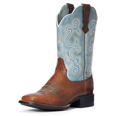 Ariat Quickdraw Kahverengi / Açık Mavi Western Csizma Bayan (32567-126)